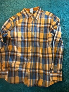 Men's North Face Plaid Button-Up Shirt - Mustard & Blue